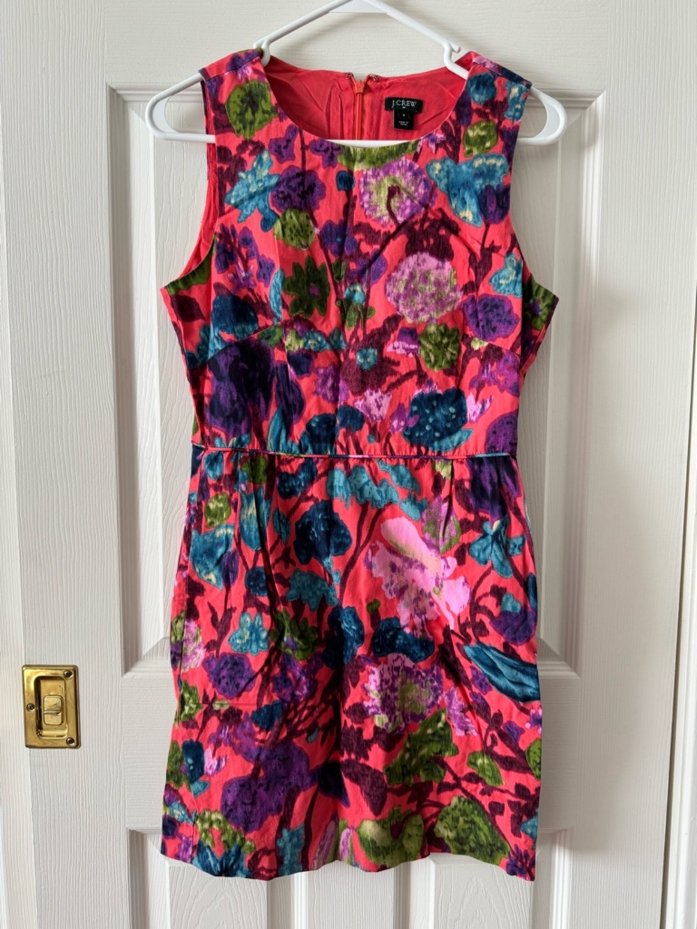 J.Crew Floral Sheath Dress Pink Coral Blue Floral Sheath Short Sleeveless Cotton